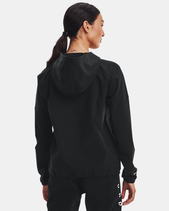 Women's UA Woven Branded Full Zip Hoodie, Black, pdpMainDesktop image number 2